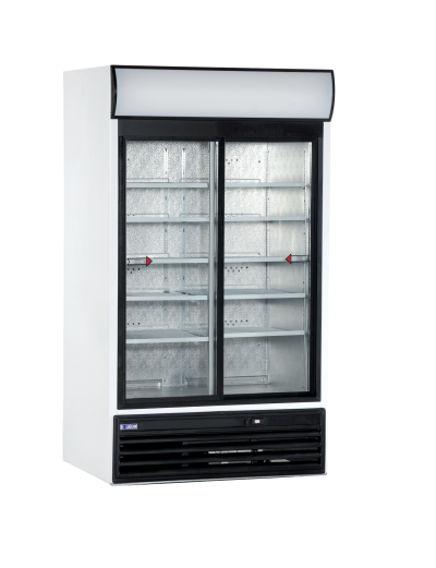 Double door glass refrigerator